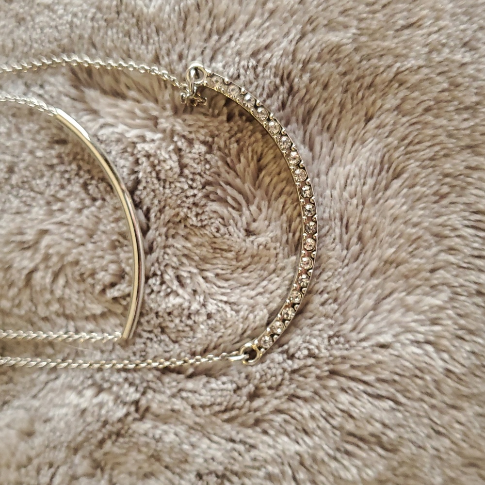 Silver Necklace Two Chained with Rhinestones - Picture 3 of 4